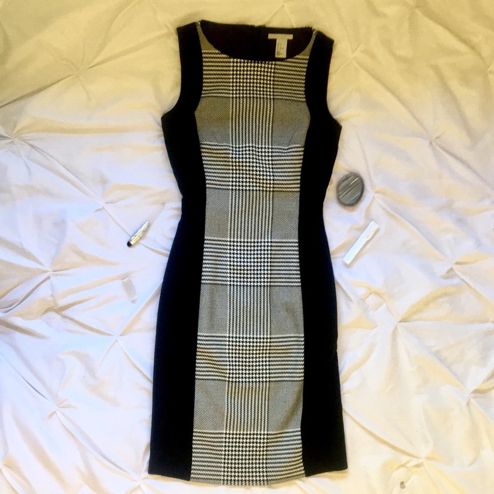 Black and White Checkered Pencil Dress